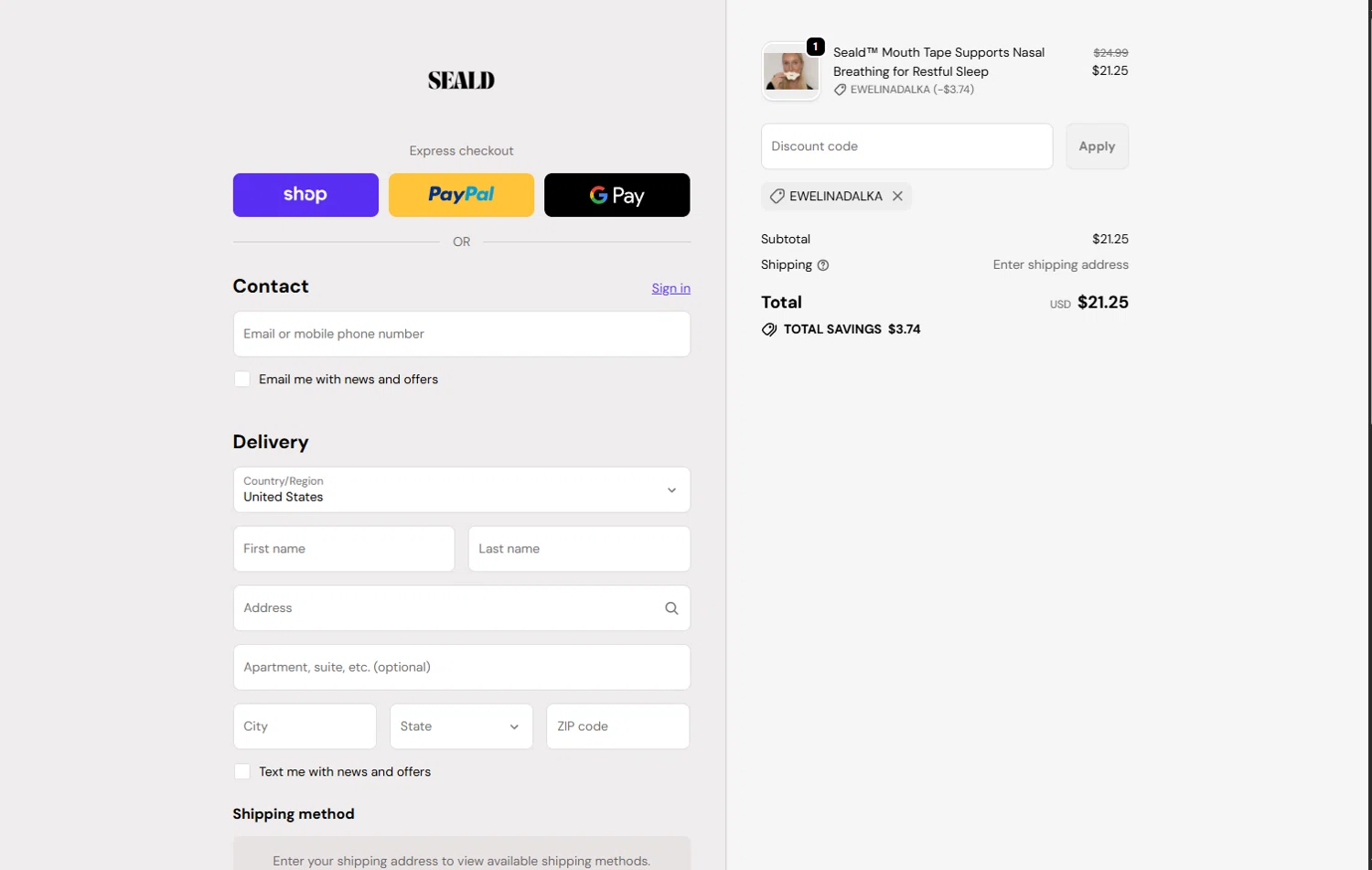Seald Wellness checkout page showing Seald Wellness promo code box | Screenshot taken by SimplyCodes community member on Dec 6, 2025