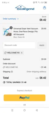 WELCOME745 coupon verification screenshot