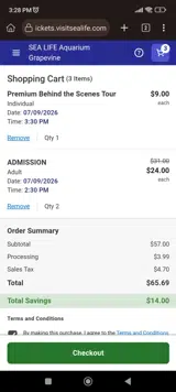 SEA LIFE Grapevine coupon verification screenshot