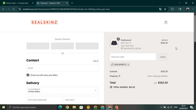Sealskinz UK checkout page showing Sealskinz UK promo code box | Screenshot taken by SimplyCodes community member on Aug 30, 2025