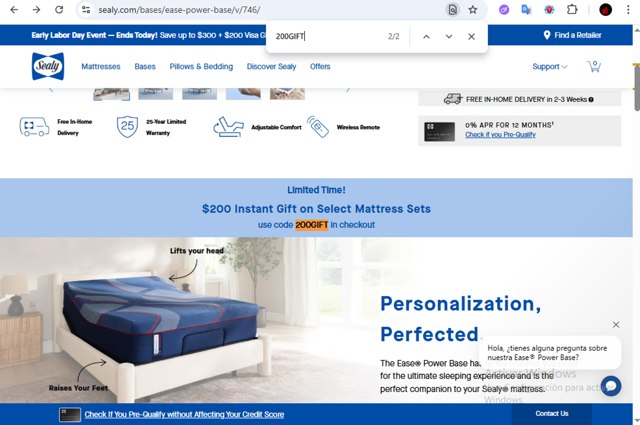Sealy checkout page showing Sealy promo code box | Screenshot taken by SimplyCodes community member on Aug 18, 2025