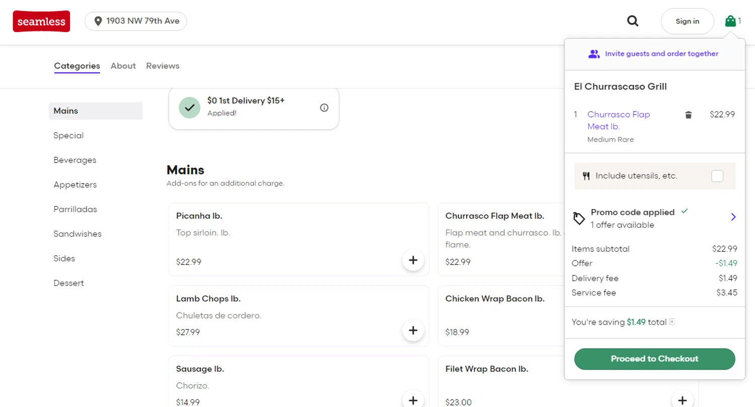 Seamless promo code screenshot showing code SL0325CGE0D applied at Seamless checkout page. Uploaded by SimplyCodes community member Yuskeilyn20 on Feb 27, 2026
