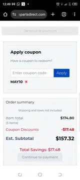 MAY10 coupon verification screenshot