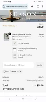 Season Journals coupon verification screenshot