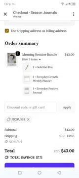 Season Journals coupon verification screenshot