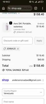 JENNA20 coupon verification screenshot