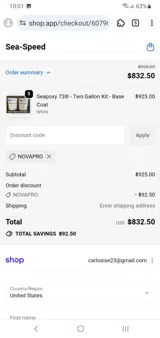 Sea Speed coupon verification screenshot
