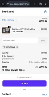 Sea Speed coupon verification screenshot