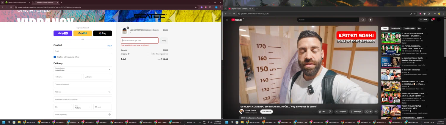 Seatec Outfitters discount code screenshot showing code KEYSLIFE20 applied at Seatec Outfitters checkout page. Uploaded by SimplyCodes community member BargainGuardian280 on Aug 27, 2025