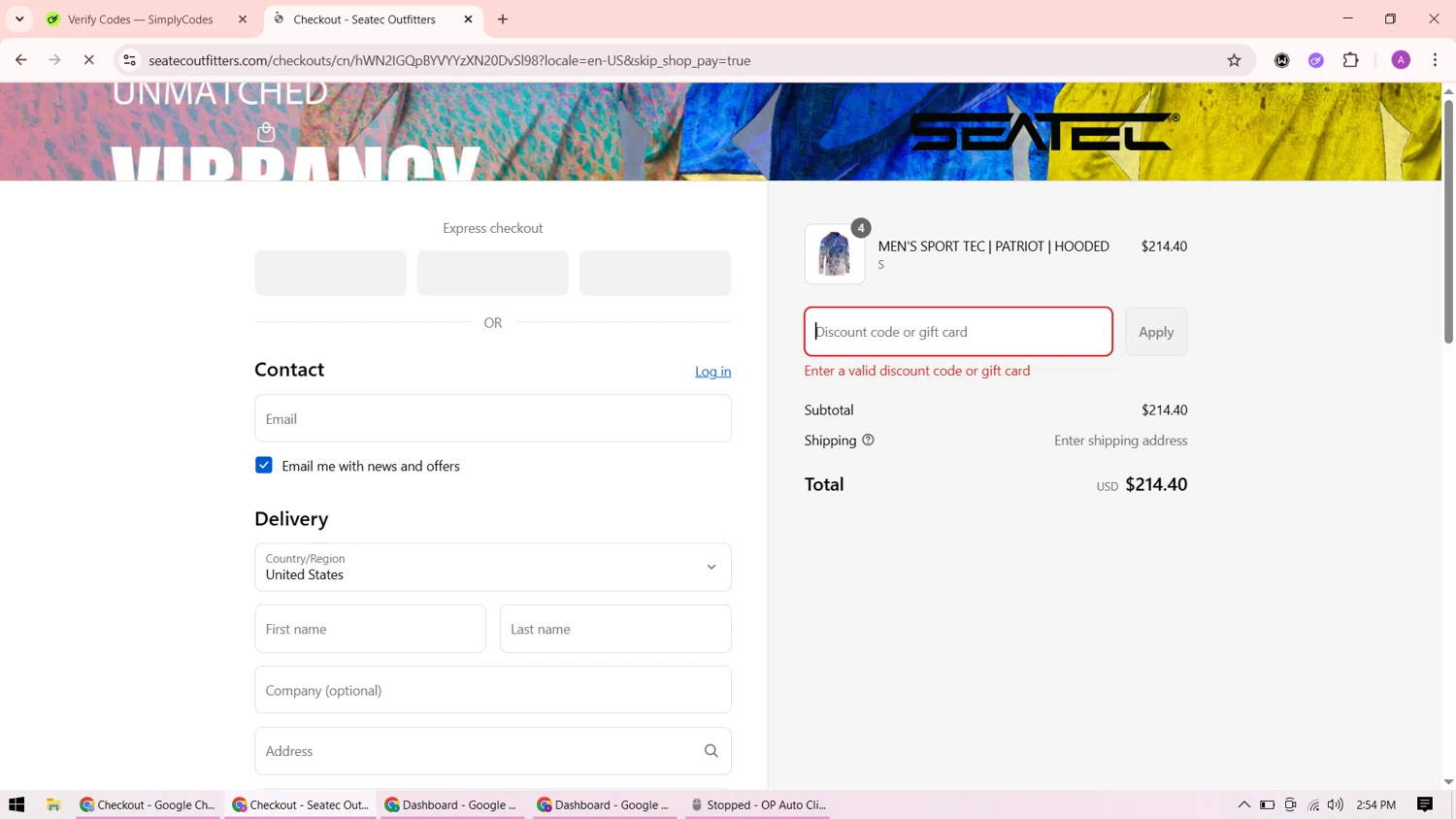 Seatec Outfitters discount code screenshot showing code RYANIZ15 applied at Seatec Outfitters checkout page. Uploaded by SimplyCodes community member ShrewdMaverick9198 on Aug 27, 2025
