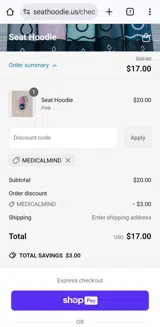 Seat Hoodie coupon verification screenshot