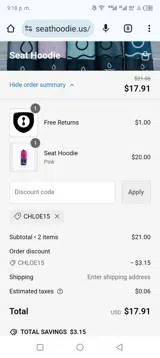 Seat Hoodie coupon verification screenshot