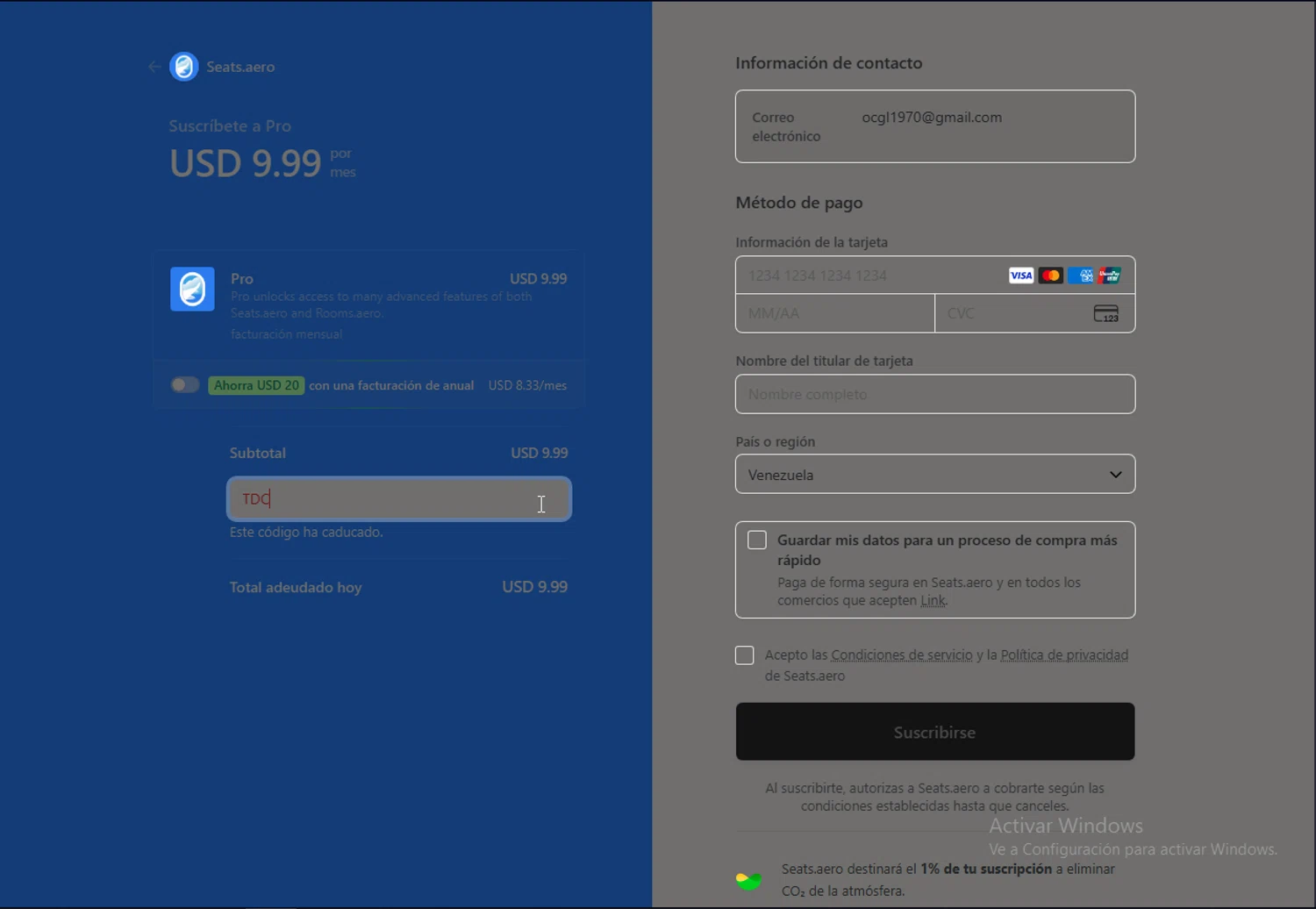 Seats.aero promo code screenshot showing code TDC applied at Seats.aero checkout page. Uploaded by SimplyCodes community member BeastMode on Nov 3, 2025