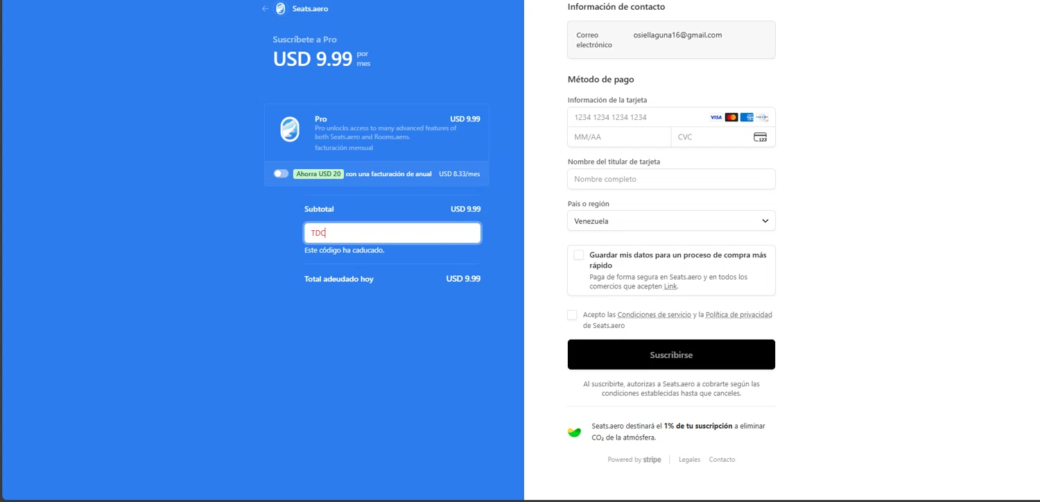 Seats.aero promo code screenshot showing code TDC applied at Seats.aero checkout page. Uploaded by SimplyCodes community member FrugalElite775 on Nov 3, 2025