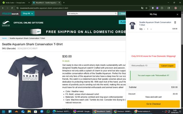 Seattle Aquarium checkout page showing Seattle Aquarium promo code box | Screenshot taken by SimplyCodes community member on Aug 20, 2025