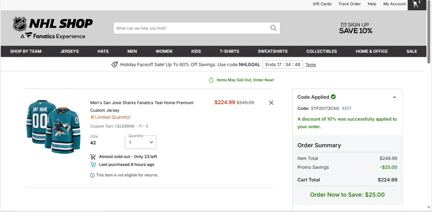 Seattle Kraken Shop promo code screenshot showing code STP20173CAG applied at Seattle Kraken Shop checkout page. Uploaded by SimplyCodes community member MagnificentVirtuoso8433 on Dec 14, 2025