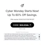 NHLGOAL coupon verification screenshot