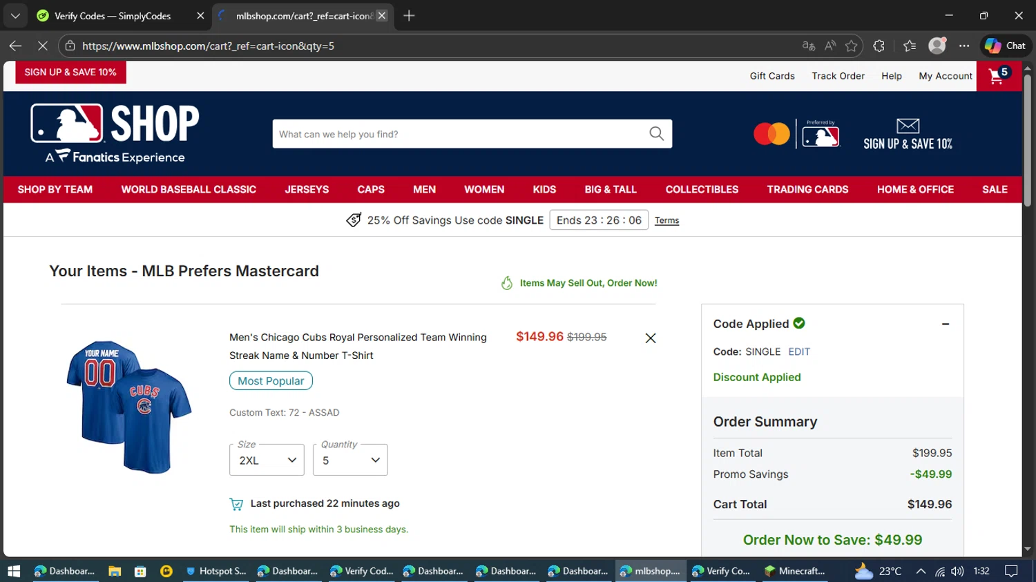 Seattle Mariners checkout page showing Seattle Mariners promo code box | Screenshot taken by SimplyCodes community member on Feb 21, 2026