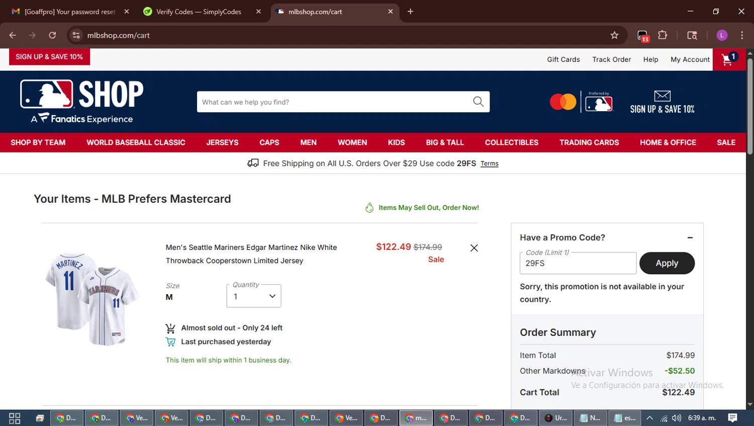 Seattle Mariners checkout page showing Seattle Mariners promo code box | Screenshot taken by SimplyCodes community member on Feb 18, 2026