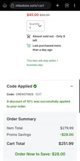 CREWSTM26 coupon verification screenshot