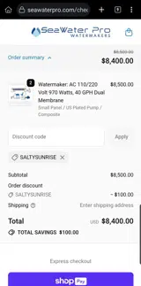 SALTYSUNRISE coupon verification screenshot