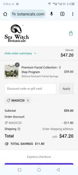 Sea Witch Botanicals coupon verification screenshot