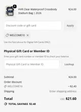 WELCOME10 coupon verification screenshot