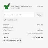 Welcome15 coupon verification screenshot
