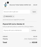 FREESHIP25 coupon verification screenshot