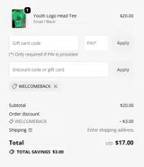 WELCOMEBACK coupon verification screenshot