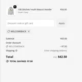 WELCOMEBACK coupon verification screenshot