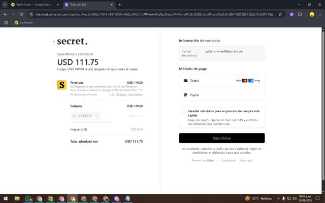 Secret checkout page showing Secret discount code box | Screenshot taken by SimplyCodes community member on Aug 13, 2025