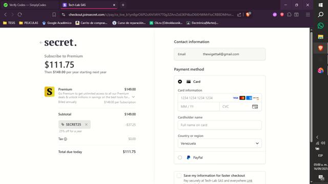 Secret checkout page showing Secret discount code box | Screenshot taken by SimplyCodes community member on Sep 16, 2025