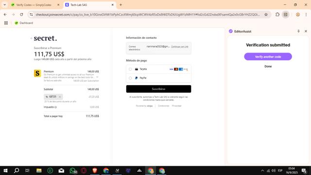 Secret checkout page showing Secret discount code box | Screenshot taken by SimplyCodes community member on Sep 16, 2025