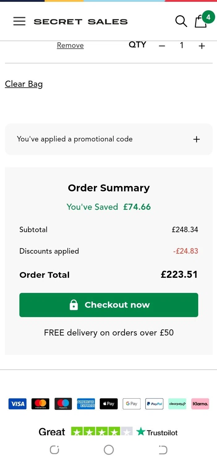 where to use Secret Sales promo code box