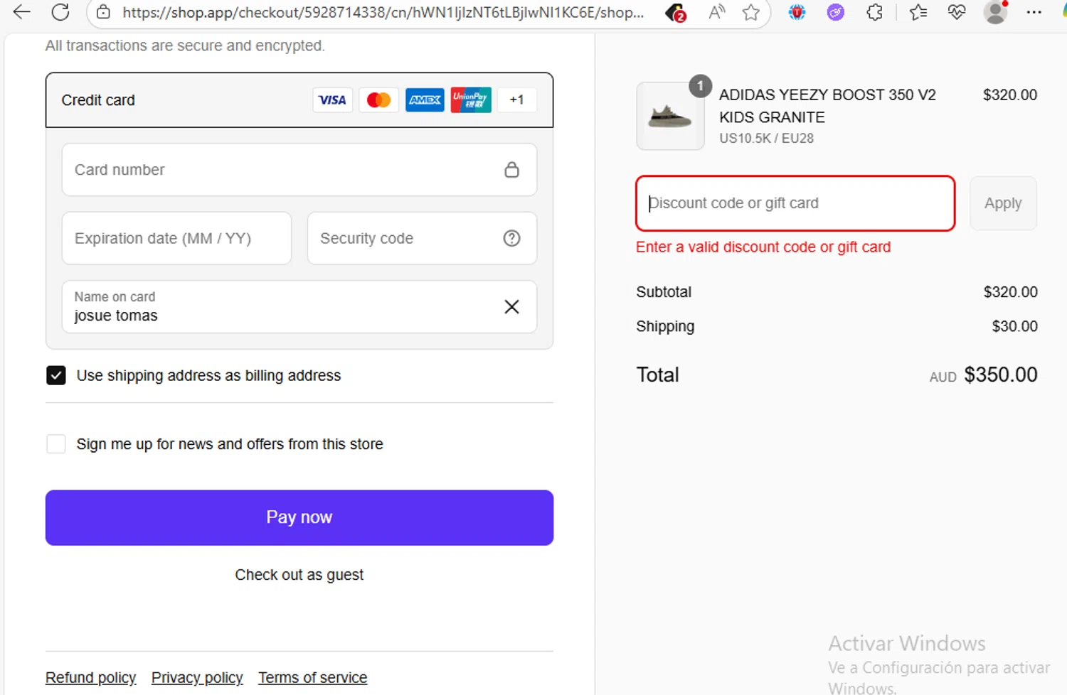 Secret Sneaker Store discount code screenshot showing code WINTERWARMER applied at Secret Sneaker Store checkout page. Uploaded by SimplyCodes community member Franco20 on Aug 1, 2025