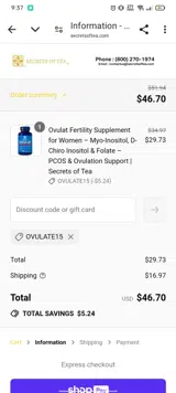 OVULATE15 coupon verification screenshot