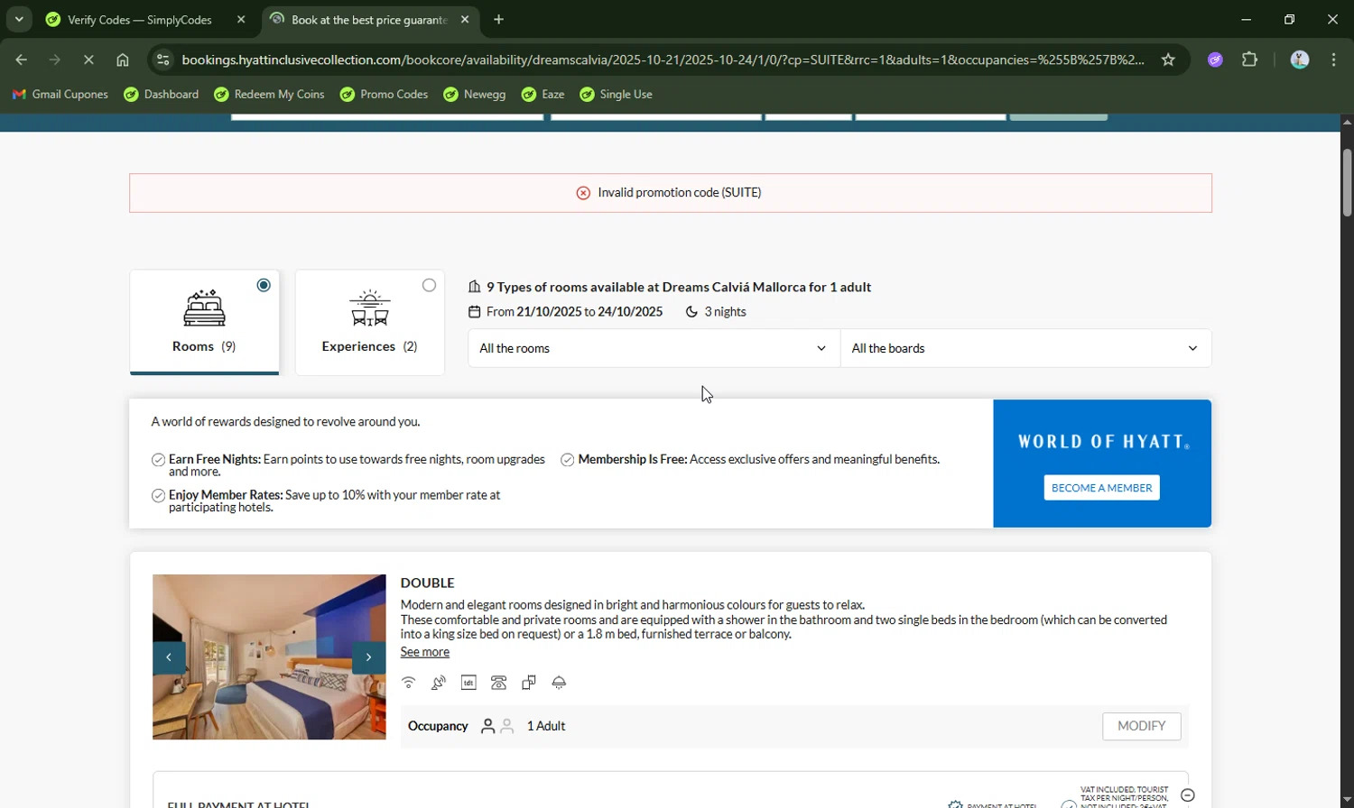 Secrets Resorts & Spas promo code screenshot showing code SUITE applied at Secrets Resorts & Spas checkout page. Uploaded by SimplyCodes community member LHaunter2 on Oct 21, 2025