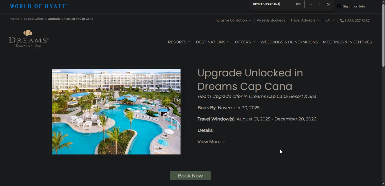 Secrets Resorts & Spas promo code screenshot showing code UPGRADECAPCANA applied at Secrets Resorts & Spas checkout page. Uploaded by SimplyCodes community member TreasureMaestro5413 on Nov 28, 2025