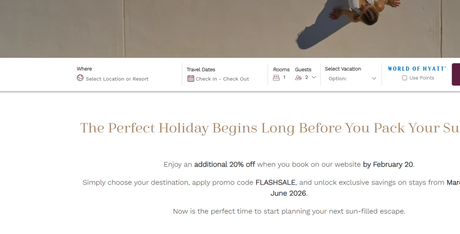 Secrets Resorts & Spas promo code screenshot showing code FLASHSALE applied at Secrets Resorts & Spas checkout page. Uploaded by SimplyCodes community member Dejadepicharme on Feb 20, 2026