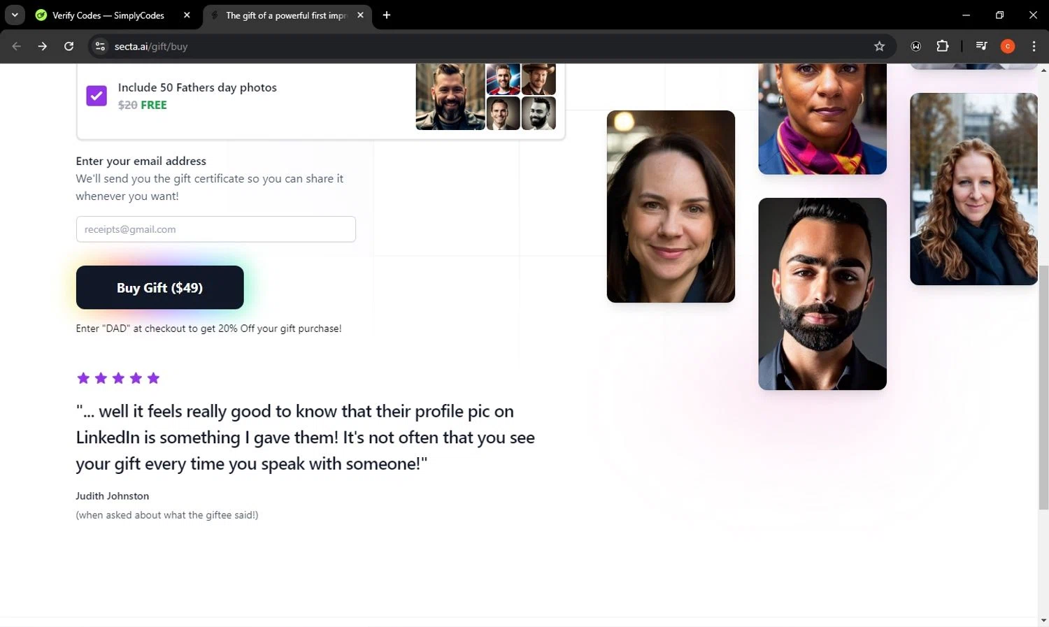 Secta AI checkout page showing Secta AI promo code box | Screenshot taken by SimplyCodes community member on Aug 2, 2024