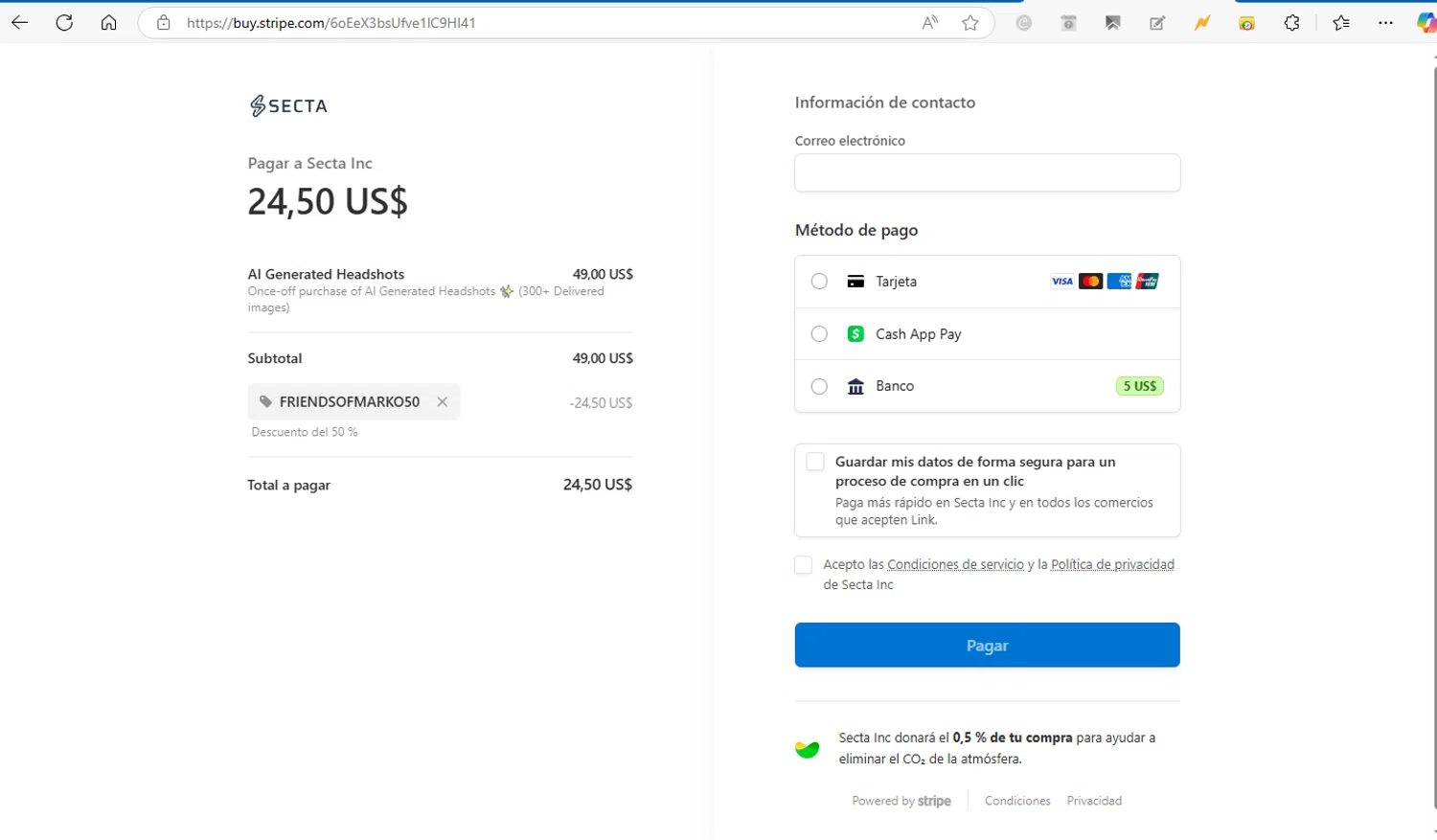 Secta AI checkout page showing Secta AI promo code box | Screenshot taken by SimplyCodes community member on Mar 1, 2025