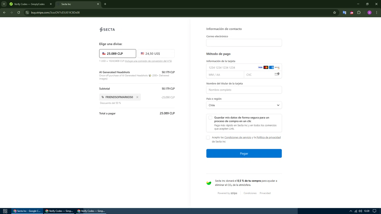 Secta AI checkout page showing Secta AI promo code box | Screenshot taken by SimplyCodes community member on Jan 31, 2025