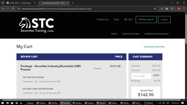 Securities Training Corporation checkout page showing Securities Training Corporation promo code box | Screenshot taken by SimplyCodes community member on Aug 7, 2025