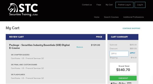 Securities Training Corporation checkout page showing Securities Training Corporation promo code box | Screenshot taken by SimplyCodes community member on Sep 5, 2025