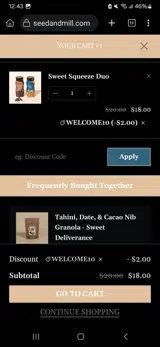 WELCOME10 coupon verification screenshot