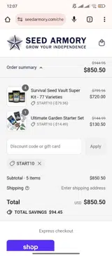 START10 coupon verification screenshot