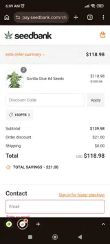 Seed Bank coupon verification screenshot