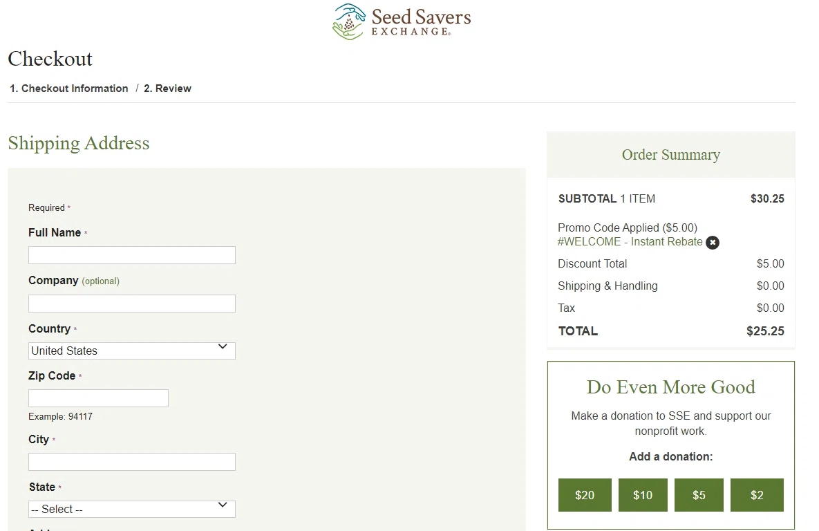 where to use Seed Savers Exchange promo code box