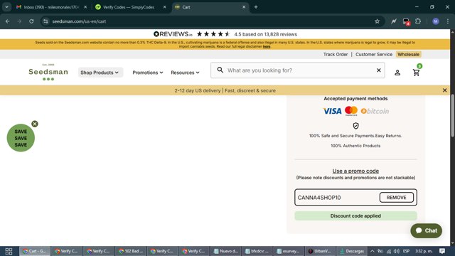 Seedsman checkout page showing Seedsman promo code box | Screenshot taken by SimplyCodes community member on Sep 3, 2025